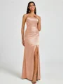 Sheath Spaghetti Straps Pleated Floor-Length Silk Like Satin Corset Bridesmaid Dress
