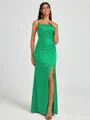 Sheath Spaghetti Straps Pleated Floor-Length Silk Like Satin Corset Bridesmaid Dress