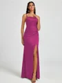 Sheath Spaghetti Straps Pleated Floor-Length Silk Like Satin Corset Bridesmaid Dress