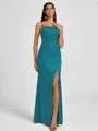 Sheath Spaghetti Straps Pleated Floor-Length Silk Like Satin Corset Bridesmaid Dress