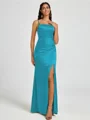 Sheath Spaghetti Straps Pleated Floor-Length Silk Like Satin Corset Bridesmaid Dress