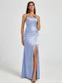 Sheath Spaghetti Straps Pleated Floor-Length Silk Like Satin Corset Bridesmaid Dress