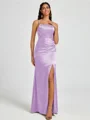 Sheath Spaghetti Straps Pleated Floor-Length Silk Like Satin Corset Bridesmaid Dress