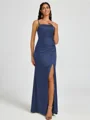 Sheath Spaghetti Straps Pleated Floor-Length Silk Like Satin Corset Bridesmaid Dress