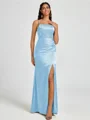Sheath Spaghetti Straps Pleated Floor-Length Silk Like Satin Corset Bridesmaid Dress
