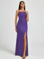 Sheath Spaghetti Straps Pleated Floor-Length Silk Like Satin Corset Bridesmaid Dress
