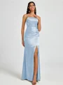 Sheath Spaghetti Straps Pleated Floor-Length Silk Like Satin Corset Bridesmaid Dress