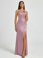 Sheath Spaghetti Straps Pleated Floor-Length Silk Like Satin Corset Bridesmaid Dress