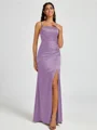 Sheath Spaghetti Straps Pleated Floor-Length Silk Like Satin Corset Bridesmaid Dress