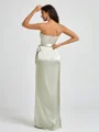 Sheath Strapless Bow Floor-Length Silk Like Satin Corset Bridesmaid Dress