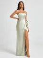 Sheath Strapless Bow Floor-Length Silk Like Satin Corset Bridesmaid Dress