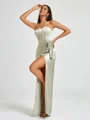 Sheath Strapless Bow Floor-Length Silk Like Satin Corset Bridesmaid Dress