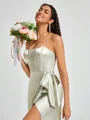 Sheath Strapless Bow Floor-Length Silk Like Satin Corset Bridesmaid Dress