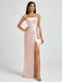 Sheath Strapless Bow Floor-Length Silk Like Satin Corset Bridesmaid Dress