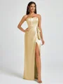 Sheath Strapless Bow Floor-Length Silk Like Satin Corset Bridesmaid Dress