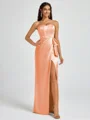 Sheath Strapless Bow Floor-Length Silk Like Satin Corset Bridesmaid Dress