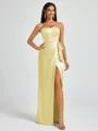 Sheath Strapless Bow Floor-Length Silk Like Satin Corset Bridesmaid Dress