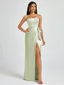 Sheath Strapless Bow Floor-Length Silk Like Satin Corset Bridesmaid Dress