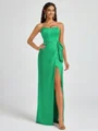 Sheath Strapless Bow Floor-Length Silk Like Satin Corset Bridesmaid Dress