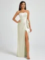 Sheath Strapless Bow Floor-Length Silk Like Satin Corset Bridesmaid Dress