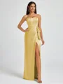 Sheath Strapless Bow Floor-Length Silk Like Satin Corset Bridesmaid Dress