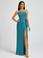 Sheath Strapless Bow Floor-Length Silk Like Satin Corset Bridesmaid Dress