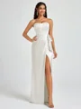 Sheath Strapless Bow Floor-Length Silk Like Satin Corset Bridesmaid Dress