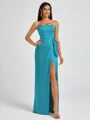 Sheath Strapless Bow Floor-Length Silk Like Satin Corset Bridesmaid Dress
