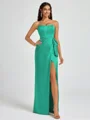 Sheath Strapless Bow Floor-Length Silk Like Satin Corset Bridesmaid Dress