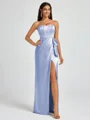 Sheath Strapless Bow Floor-Length Silk Like Satin Corset Bridesmaid Dress