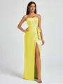 Sheath Strapless Bow Floor-Length Silk Like Satin Corset Bridesmaid Dress