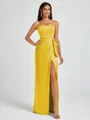 Sheath Strapless Bow Floor-Length Silk Like Satin Corset Bridesmaid Dress