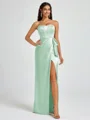 Sheath Strapless Bow Floor-Length Silk Like Satin Corset Bridesmaid Dress