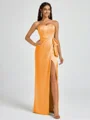 Sheath Strapless Bow Floor-Length Silk Like Satin Corset Bridesmaid Dress