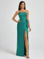 Sheath Strapless Bow Floor-Length Silk Like Satin Corset Bridesmaid Dress