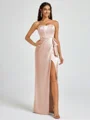 Sheath Strapless Bow Floor-Length Silk Like Satin Corset Bridesmaid Dress