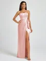 Sheath Strapless Bow Floor-Length Silk Like Satin Corset Bridesmaid Dress