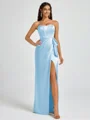 Sheath Strapless Bow Floor-Length Silk Like Satin Corset Bridesmaid Dress