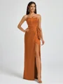 Sheath Strapless Bow Floor-Length Silk Like Satin Corset Bridesmaid Dress