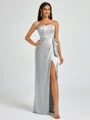 Sheath Strapless Bow Floor-Length Silk Like Satin Corset Bridesmaid Dress