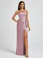 Sheath Strapless Bow Floor-Length Silk Like Satin Corset Bridesmaid Dress