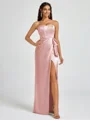 Sheath Strapless Bow Floor-Length Silk Like Satin Corset Bridesmaid Dress