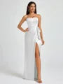 Sheath Strapless Bow Floor-Length Silk Like Satin Corset Bridesmaid Dress
