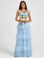 A-line Sweetheart Cascading Ruffles Floor-Length Bridesmaid Dress