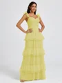 A-line Sweetheart Cascading Ruffles Floor-Length Bridesmaid Dress