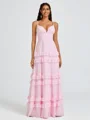 A-line V-neck Cascading Ruffles Floor-Length Chiffon Bridesmaid Dress