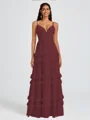 A-line V-neck Cascading Ruffles Floor-Length Chiffon Bridesmaid Dress