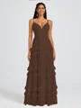 A-line V-neck Cascading Ruffles Floor-Length Chiffon Bridesmaid Dress