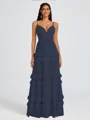 A-line V-neck Cascading Ruffles Floor-Length Chiffon Bridesmaid Dress