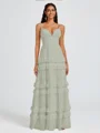 A-line V-neck Cascading Ruffles Floor-Length Chiffon Bridesmaid Dress